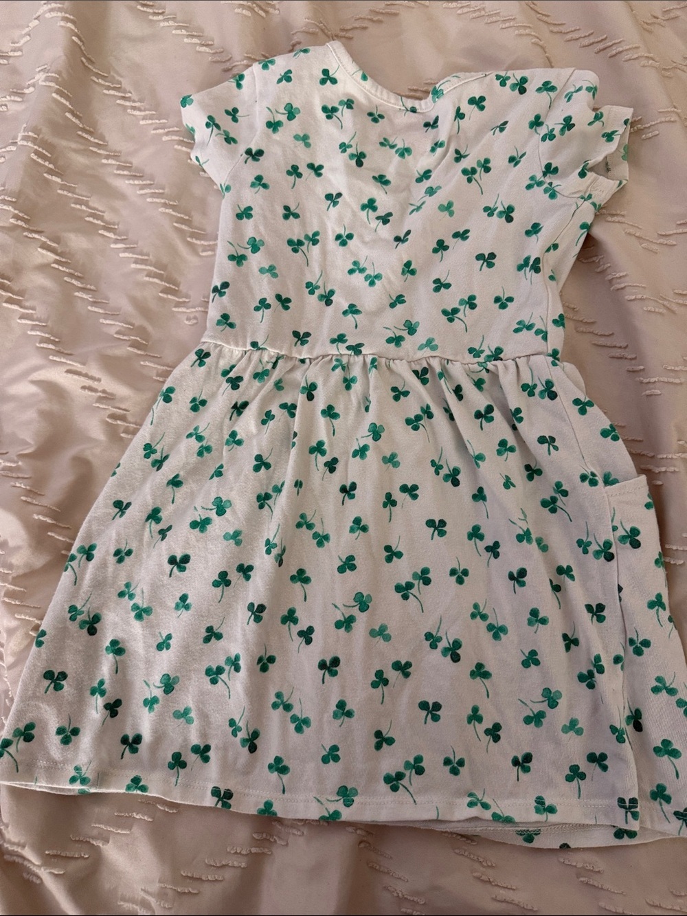 Girls' White Dress with Green Clover Print - Picture 4 of 4